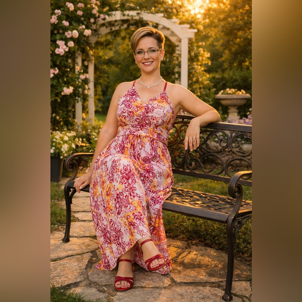 New Directions Floral Maxi Dress - Red and Yellow